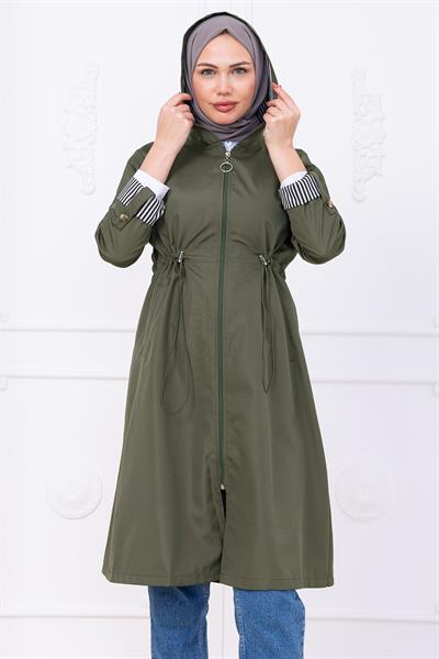 Çizgi Detaylı Trençkot Haki HM2283