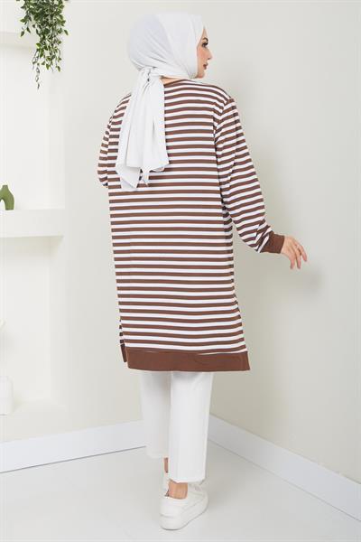 Çizgili Penye Tunik Kahverengi HM2418