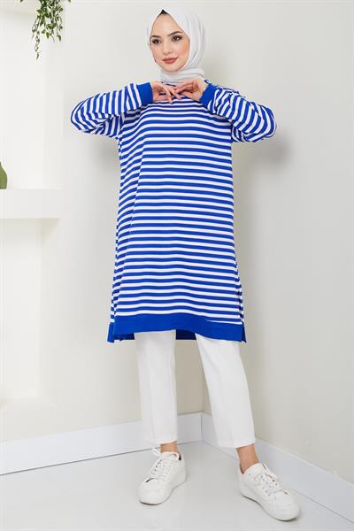 Çizgili Penye Tunik Mavi HM2418