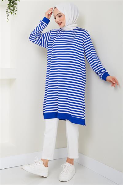 Çizgili Penye Tunik Mavi HM2418