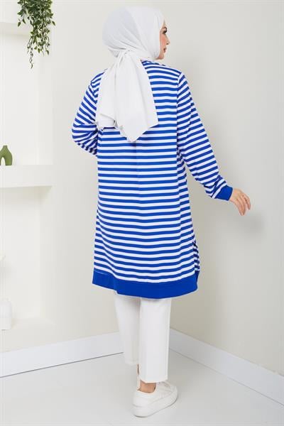 Çizgili Penye Tunik Mavi HM2418