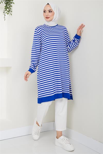 Çizgili Penye Tunik Mavi HM2418