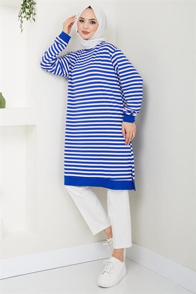 Çizgili Penye Tunik Mavi HM2418