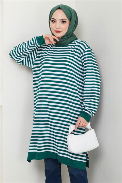 Çizgili Penye Tunik Zümrüt HM2418