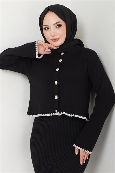 Çoban Dikişli Hırka ve Jile Triko Takım Siyah HM2613