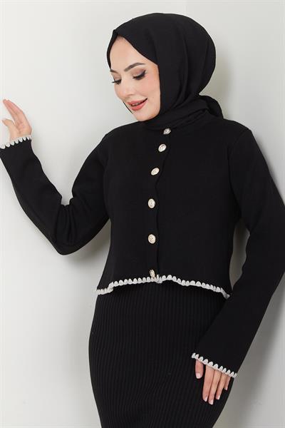 Çoban Dikişli Hırka ve Jile Triko Takım Siyah HM2613