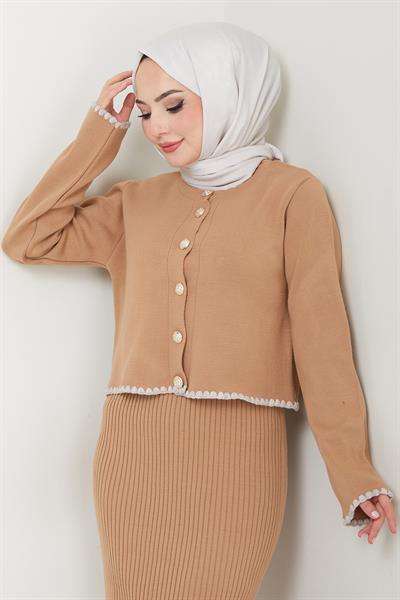 Çoban Dikişli Hırka ve Jile Triko Takım Camel HM2613