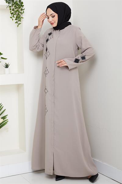 Deri İşlemeli Ferace Bej HM2849