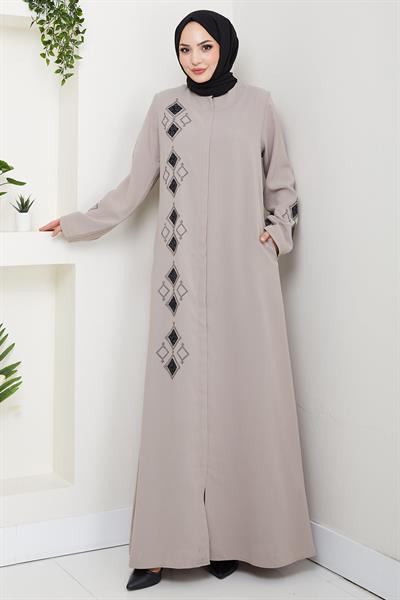 Deri İşlemeli Ferace Bej HM2849