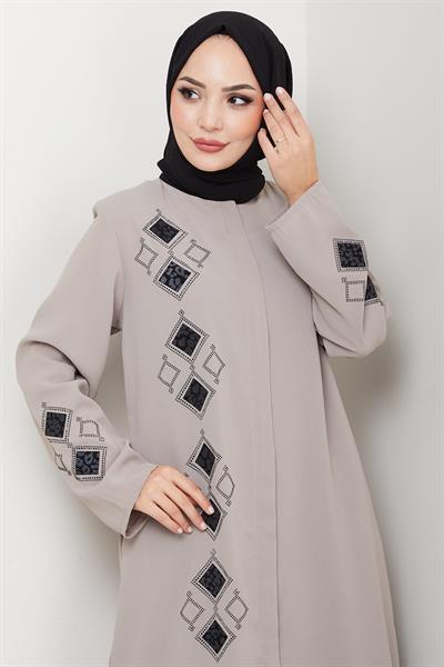 Deri İşlemeli Ferace Bej HM2849