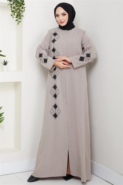 Deri İşlemeli Ferace Bej HM2849