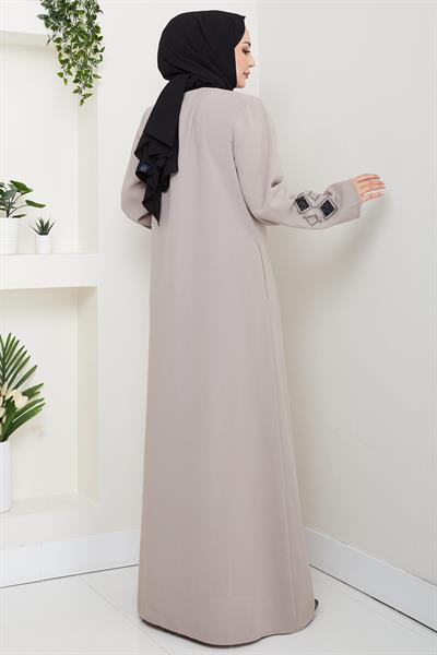 Deri İşlemeli Ferace Bej HM2849