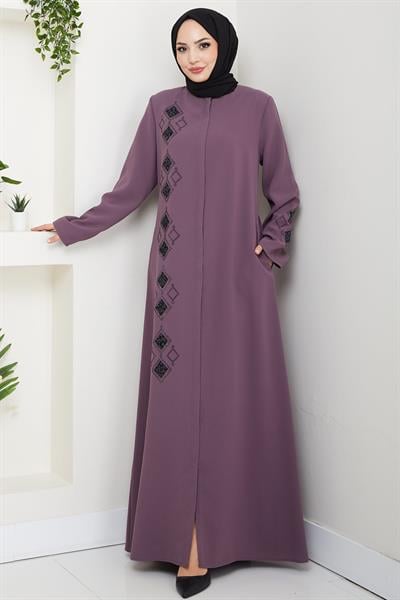 Deri İşlemeli Ferace Gül Kurusu HM2849