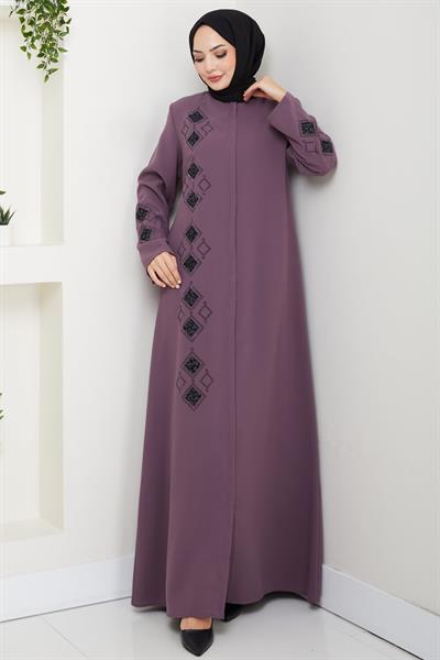 Deri İşlemeli Ferace Gül Kurusu HM2849