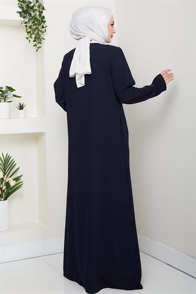 Deri İşlemeli Ferace Lacivert HM2849