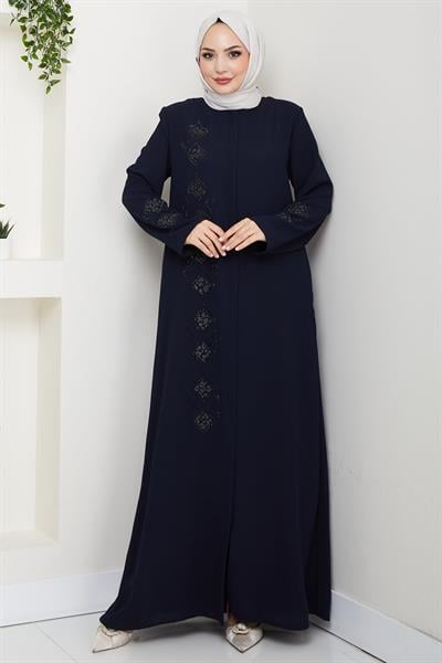 Deri İşlemeli Ferace Lacivert HM2849