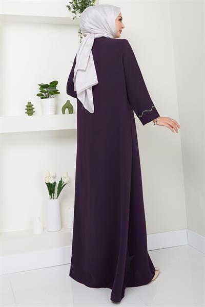 Desita Taş Detaylı Ferace Mürdüm HM2469