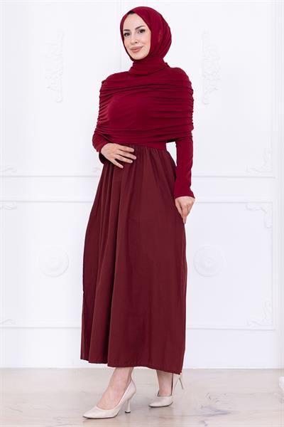 Drapeli Elbise Bordo HM2780