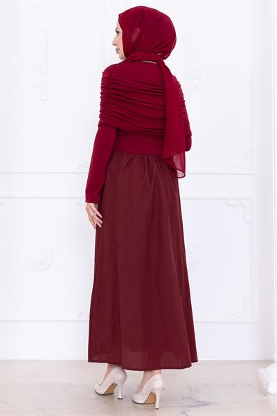 Drapeli Elbise Bordo HM2780