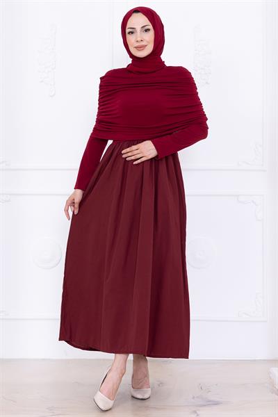 Drapeli Elbise Bordo HM2780