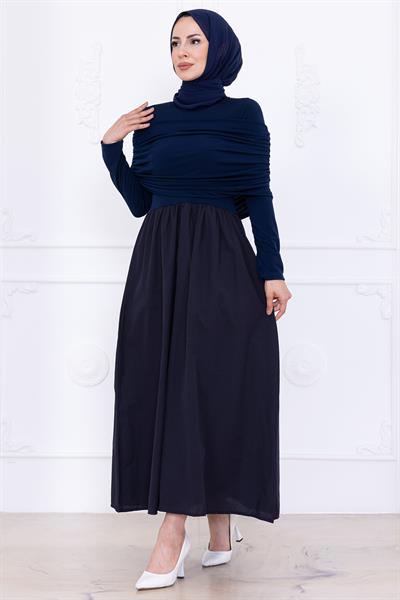 Drapeli Elbise Lacivert HM2780