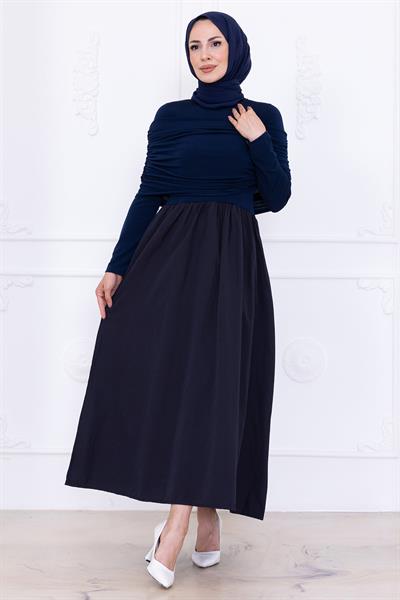 Drapeli Elbise Lacivert HM2780