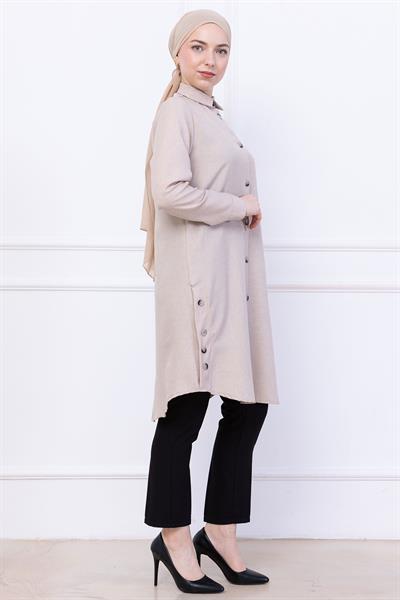 Düğme Detaylı Tunik Bej HM2737