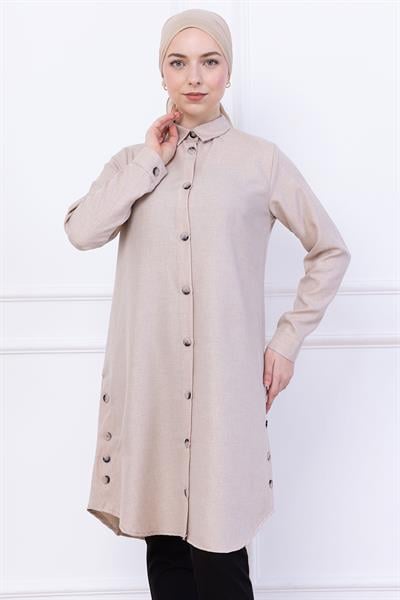 Düğme Detaylı Tunik Bej HM2737