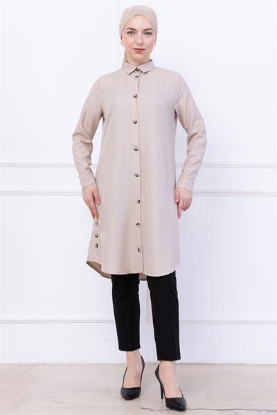 Düğme Detaylı Tunik Bej HM2737