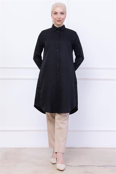 Düğme Detaylı Tunik Siyah HM2737