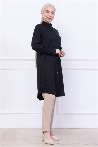 Düğme Detaylı Tunik Siyah HM2737