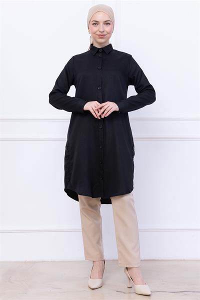 Düğme Detaylı Tunik Siyah HM2737