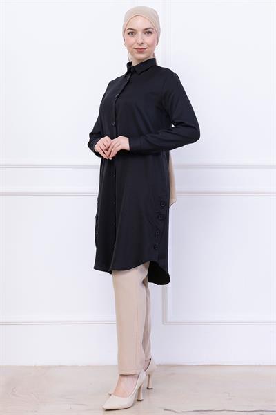 Düğme Detaylı Tunik Siyah HM2737