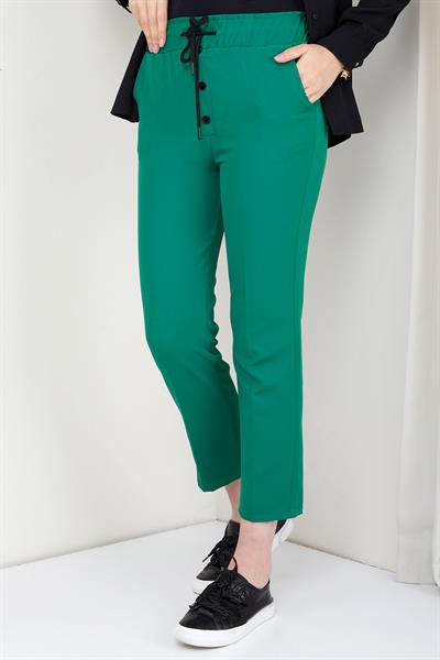 Düğmeli Bağcıklı Kumaş Pantolon Yeşil
