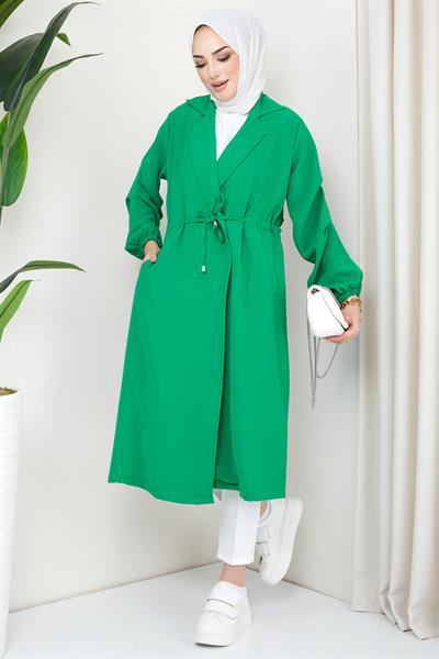Düğmeli Bağlamalı Trençkot Yeşil