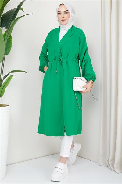 Düğmeli Bağlamalı Trençkot Yeşil