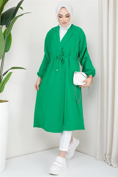 Düğmeli Bağlamalı Trençkot Yeşil