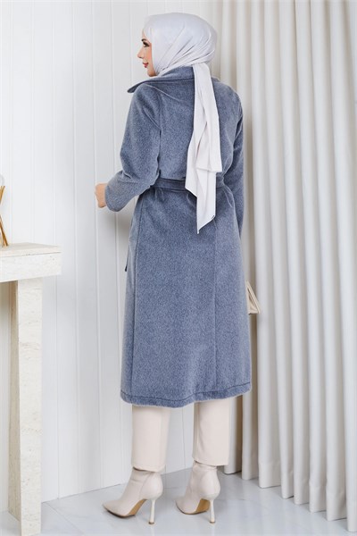 Düğmeli Kuşaklı Angora Kaban Füme HM2969