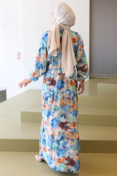 Ebru Desen Modal Elbise Mavi HM2796