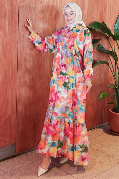 Ebru Desen Modal Elbise Pembe HM2796