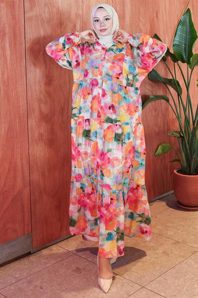 Ebru Desen Modal Elbise Pembe HM2796