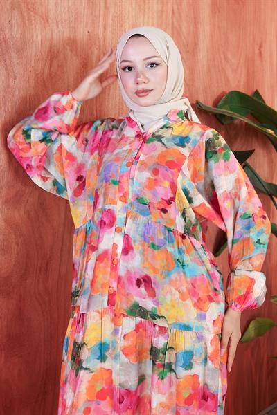 Ebru Desen Modal Elbise Pembe HM2796