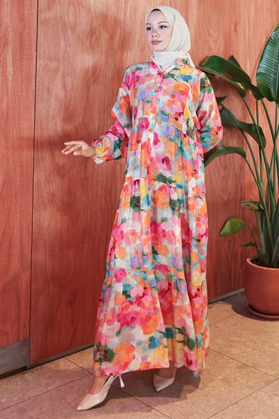 Ebru Desen Modal Elbise Pembe HM2796