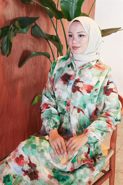 Ebru Desen Modal Elbise Yeşil HM2796