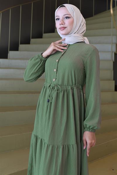 Elisa Büzgülü Düğmeli Elbise Haki HM2805