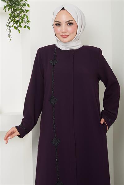 Erva Taş Detaylı Ferace Mürdüm HM2478