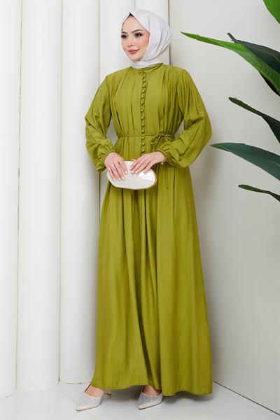 Esila Bağcıklı Britli Tesettür Elbise Yeşil HM2884