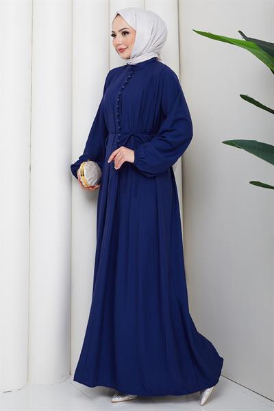 Esila Bağcıklı Britli Tesettür Elbise Lacivert HM2884