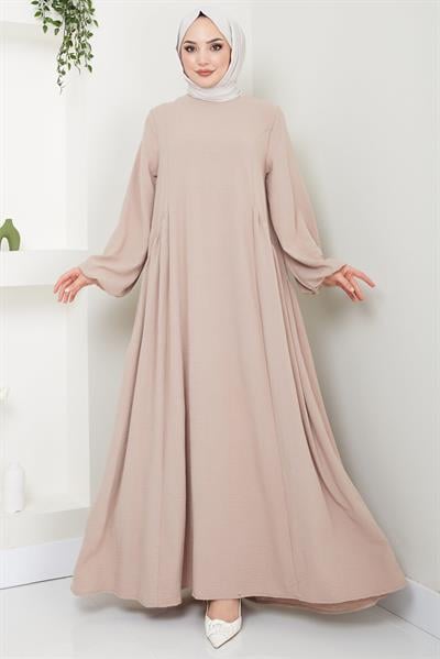 Eva Ayrobin Tesettür Elbise Bej HM2454