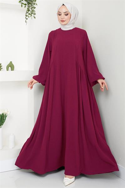 Eva Ayrobin Tesettür Elbise Bordo HM2454